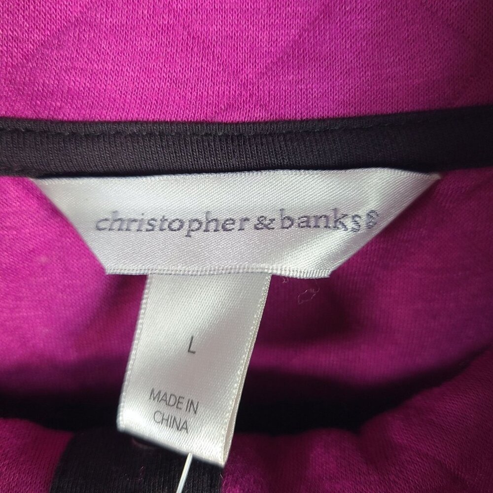 NWT Christopher & Banks Quilted Magenta Quarter Snap Pullover Top Sz L - Picture 4 of 9